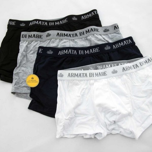 Armata Di Mare 3 Pack Da 5 Mutande Uomo In Cotone Elasticizzato – Elastico Interno, Scritta, Colori Blu, Nero, Grigio, Bianco, Taglia L - 4